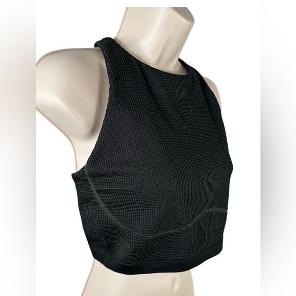 Offline By Aerie True Black Seamless Waffle Knit High Neck Sports Bra - Picture 7 of 11